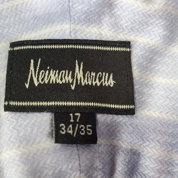 Neiman Marcus Shirt Mens Sz 17 34/35 Blue Striped 100% Cotton Dress Button Up - Picture 4 of 9